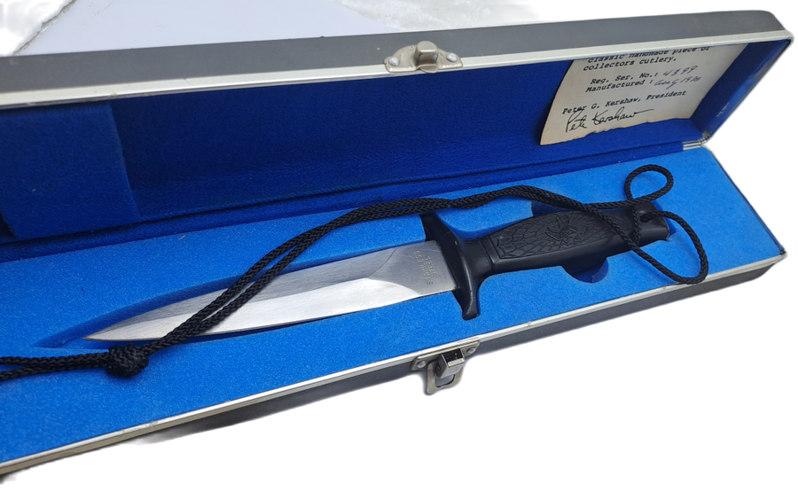 Vintage Metal Kershaw Knife Case with an Unknown Combat Knife