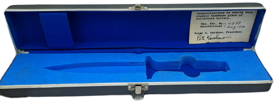 Vintage Metal Kershaw Knife Case with an Unknown Combat Knife