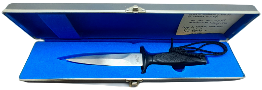 Vintage Metal Kershaw Knife Case with an Unknown Combat Knife