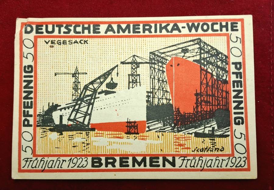 German notgeld 1923-City of Bremen (Federal state of Bremen)-75 Pfennig-UNC(Corner folded)