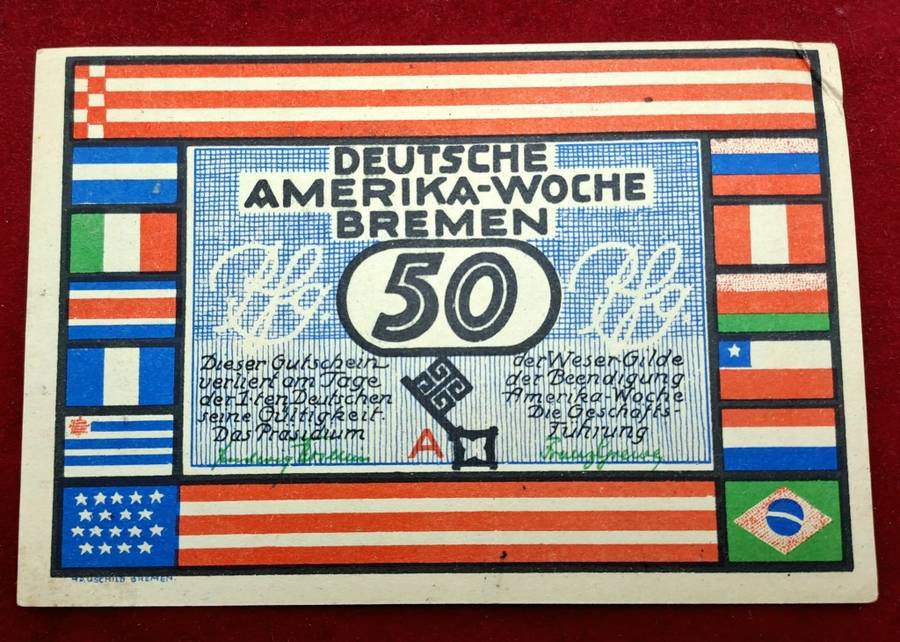 German notgeld 1923-City of Bremen (Federal state of Bremen)-75 Pfennig-UNC(Corner folded)