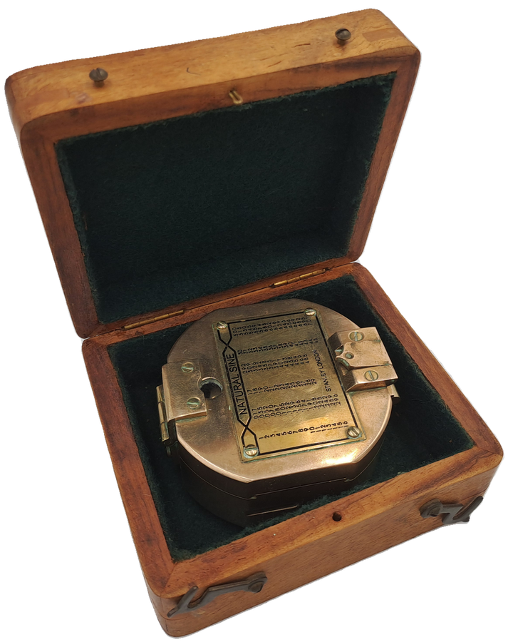1940`S Stanley London Natural Sine Solid Brass Compass-in Wooden Box