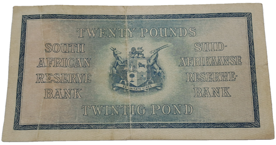 RARE!! J. Postmus 1933 South Africa 20 Pound -Twintig Pond Bank note Circulated