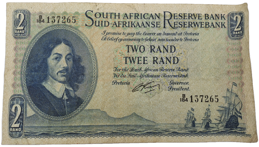 G.Rissik 1962 B184 Prefix - South Africa 2 Rand -Two Rand Bank note Circulated