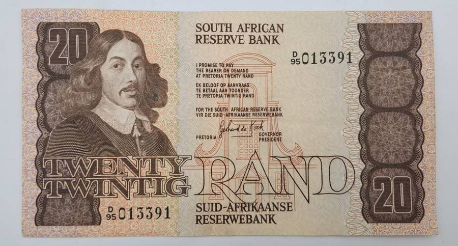 1981 G.P.C. de Kock  -D95 Prefix - South Africa R20-  20 Rand Bank note -