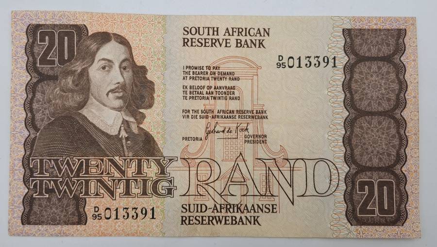 1981 G.P.C. de Kock  -D95 Prefix - South Africa R20-  20 Rand Bank note -