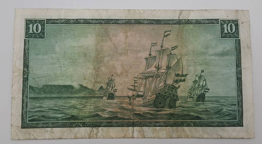 1966 TW de Jongh South Africa 10 Rand- R10 -Afrikaans-English - Prefix C64 -Bank Note