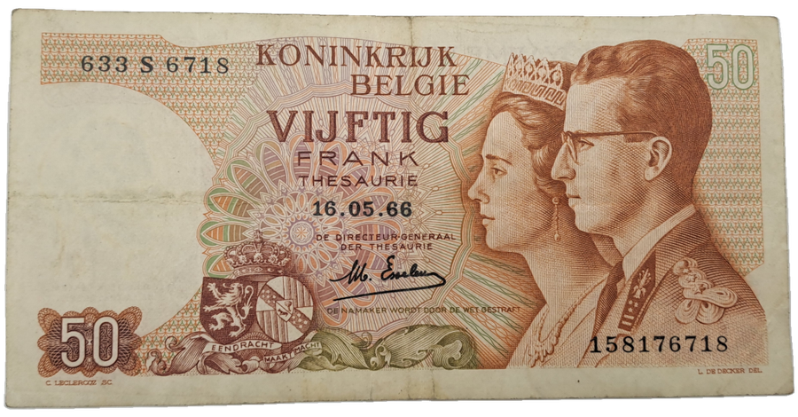 1966 Belgium 50 Francs - Baudouin I- Bank Note