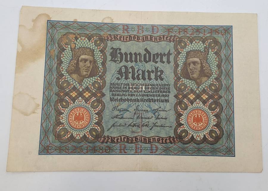 1920  Germany  Germany (1871-1948) 100 Mark Reichsbank note