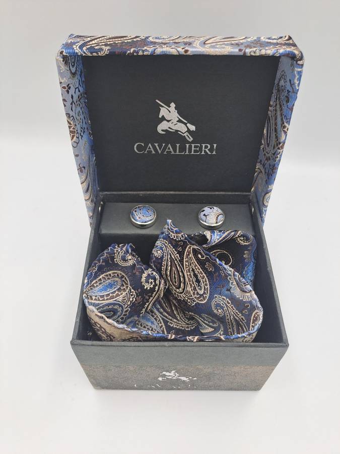 Vintage Cavalieri Cufflinks and Pocket Square Gift set -The Tie is Missing