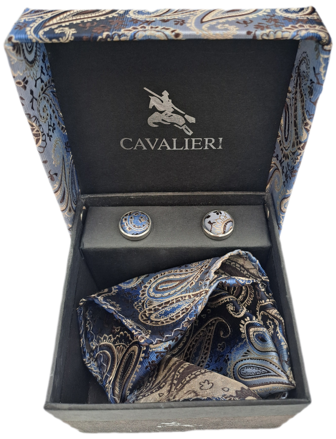Vintage Cavalieri Cufflinks and Pocket Square Gift set -The Tie is Missing