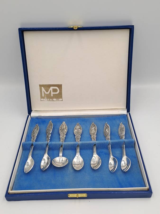 Vintage MP Prata 99 Silverplate Demitassee 7pc  Spoon Set-Boxed