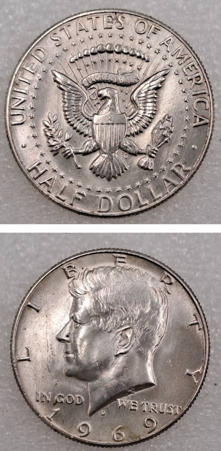 1969 United States ½ Dollar `Kennedy Half Dollar` 40% Silver