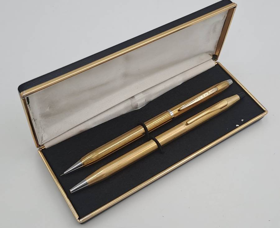 Vintage Cross 1/20 10ct Gold filled Ball Pen and a Rare Kanoe mechanical Pencil in Cross Case