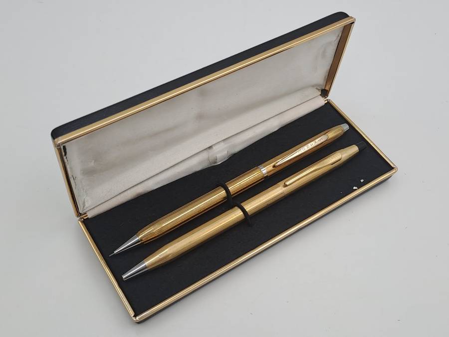 Vintage Cross 1/20 10ct Gold filled Ball Pen and a Rare Kanoe mechanical Pencil in Cross Case