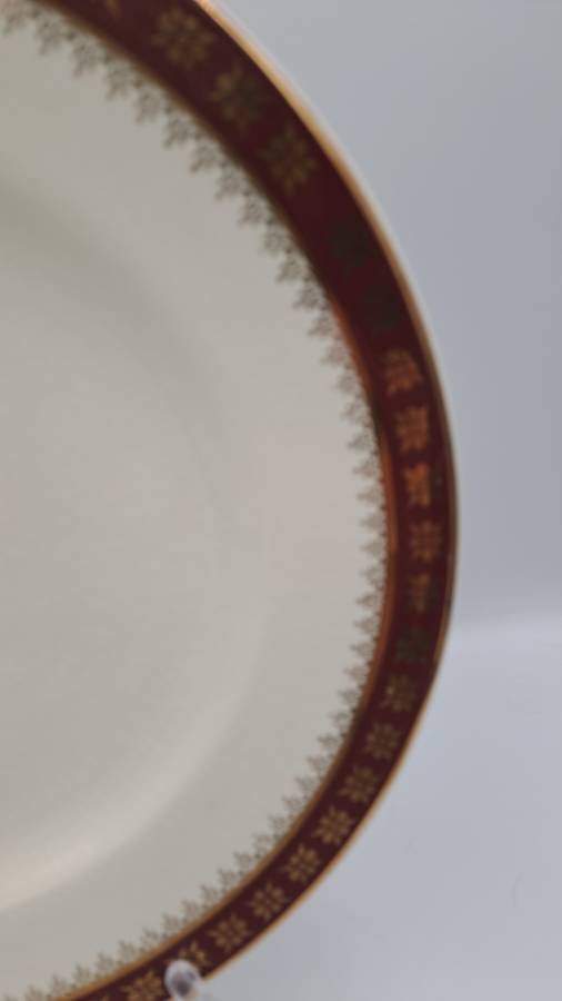 3 Vintage Crown Ducal A.G.R. England burgundy & gold Plates 227mm