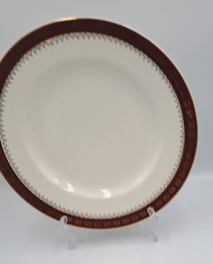 3 Vintage Crown Ducal A.G.R. England burgundy & gold Plates 227mm