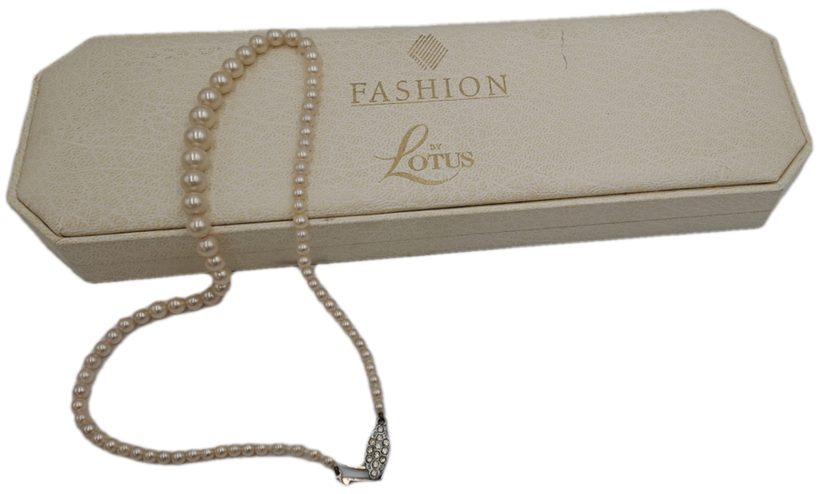 Vintage Simulated Pearl Necklace By Lotus - in Box