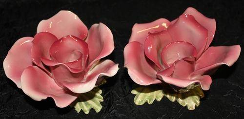 Crazy R1 !!! 2 Ceramic/Porceline ?   Roses made in Italy - see all photo's
