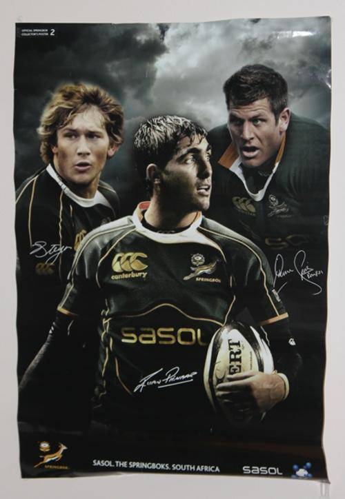 Large Official Springbok Rugby poster no 5 -Frans Steyn,Ruan Pienaar and Pierre Spies- 830mmx577mm