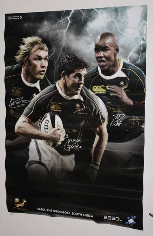 Large Official Springbok Rugby poster no 5 -Scalk Burger ,JP Pietersen and Jarques Fourie 830mmx577m