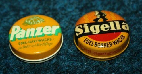 2 1950's emty tins Germany Panzer edel hartwachs and Sigella edel Bonner wachs