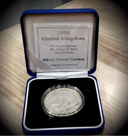 1998  (.925 Silver) Proof Crown- Royal Mint - 50th Birthday of Prince Charles -Certified Limited Ed.