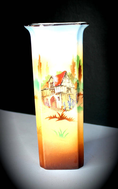 Vintage Hand Painted Vase - stamped ROSE - tiny chips on rim - 190mm(h) x80mmx80mm