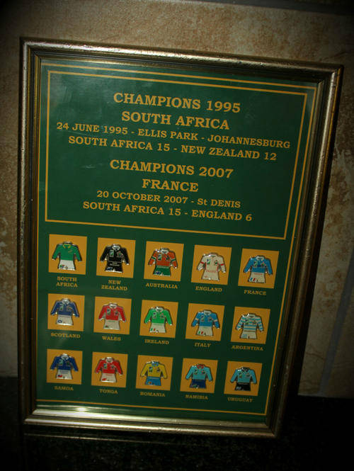 Rugby SOUTH Africa Rugby Champions 1995 and 2007 Framed Portret with 15 Pins