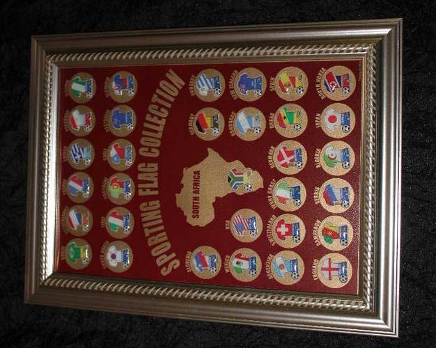 Framed pin Portrait: Soccer world Cup 2010 South Africa (31 pins) 355mm X 265mm (New) as in Photo