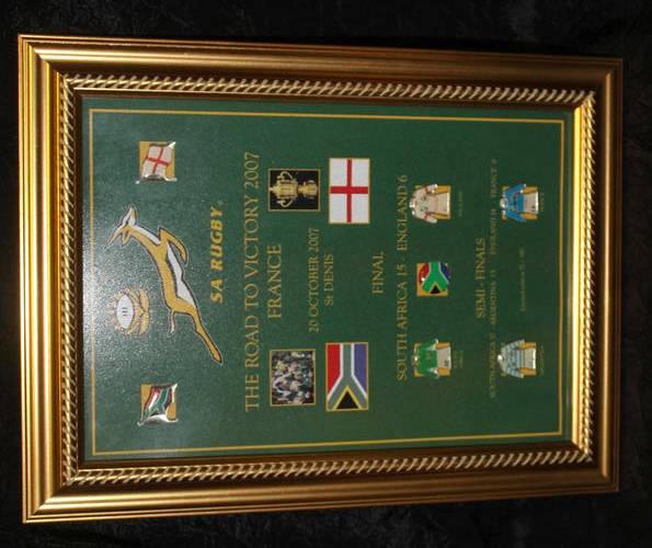 Framed pin Portrait: Rugby Worldcup 2007 ..The road to Victory 355mm X 265mm (New) as in Photo