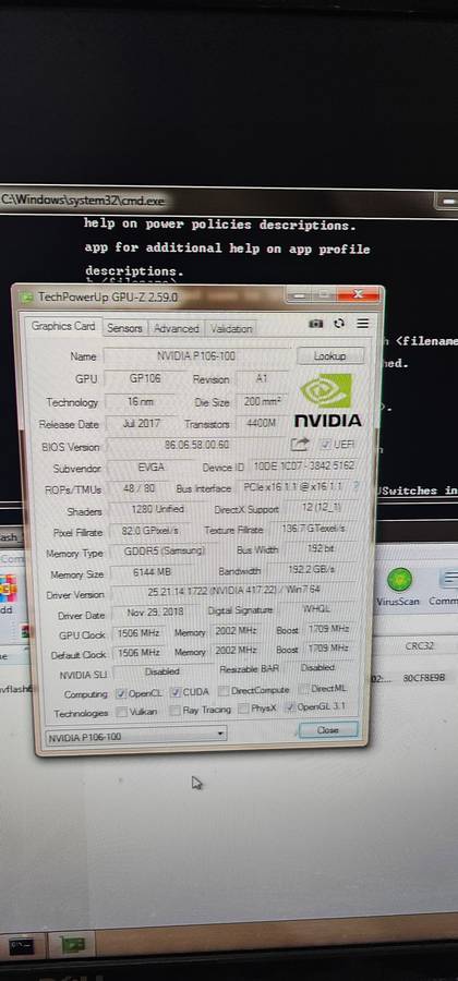 EVGA GTX 1060 6GB (P106 -100 6GB) mining GPU graphics card