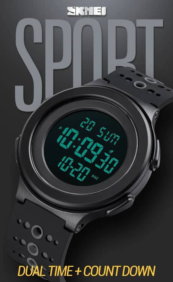 Quality, 50mWaterproof, Large Clear Digits, Genuine Silicone Strap , Dual Time, Luminous night-light