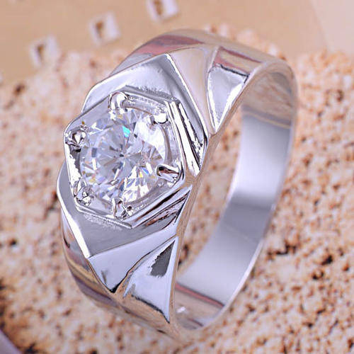 Polished 9K White Gold Filled CZ Mens Ring,size 10.5,G551