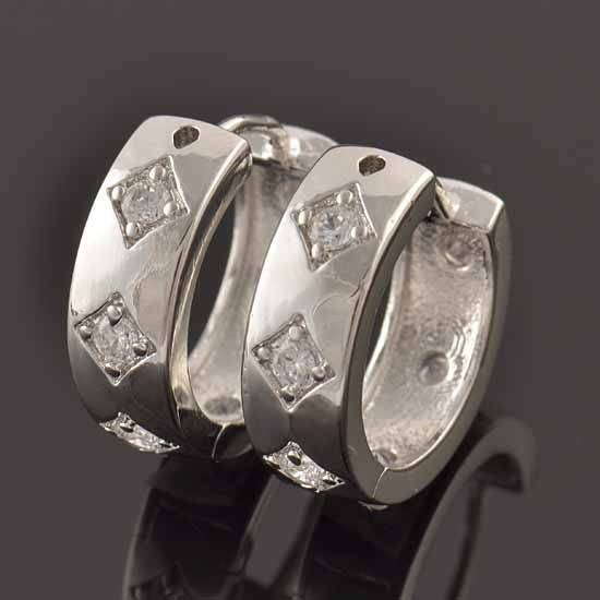 Antique 9K White Gold Filled CZ Huggie Hoop Earrings,F095