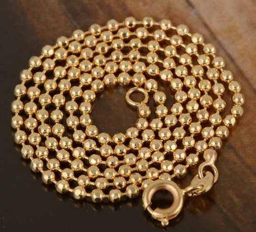 Classy 9K Real Gold Filled Beaded Chain Necklace 17.7",Z981