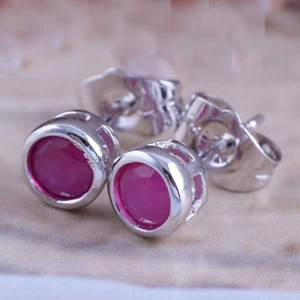 Classic 9K White Gold Filled Ruby Round 6mm Stud Earrings,E481
