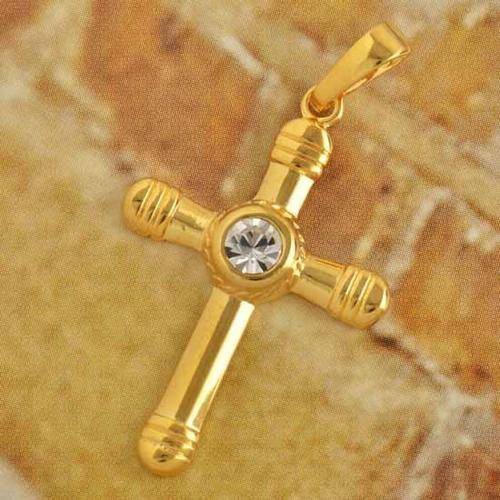 Classic 9K Gold Filled Round CZ Womens Cross Pendant,P129