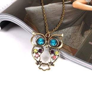 Fashion Lovely Owl Necklace Crystal 4.5cm x 5cm, chain 39cm (147418767)