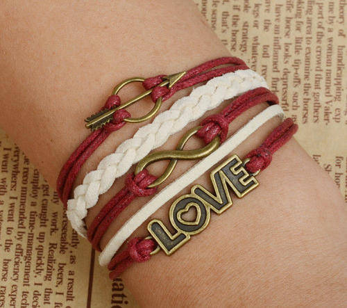 Love Infinity Antique Bronze Leather Cute Charm Bracelet (144551753)