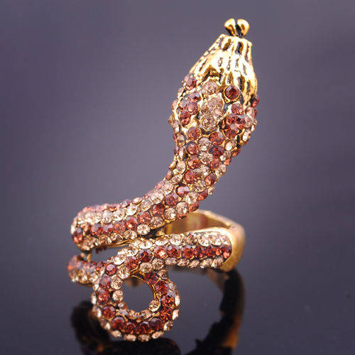 Charm Cz Crystal Rhinestone Brown Snake Ring Gold Tone VTG Adjustable Ring (144613096)