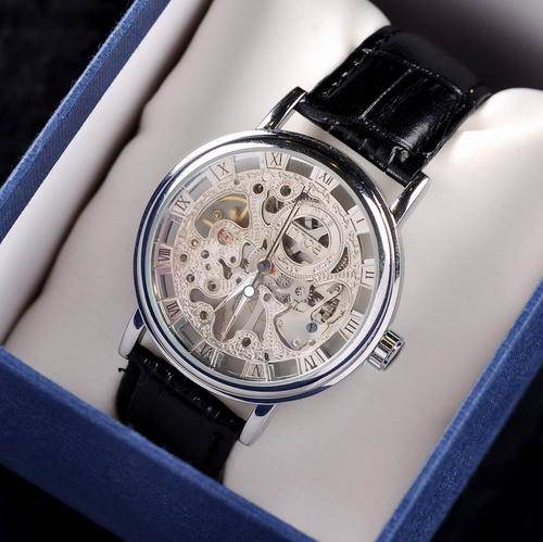 *Free Courier* Fashion Skeleton Watch Hand-wind Mechanical Mens Leather Strap Watches