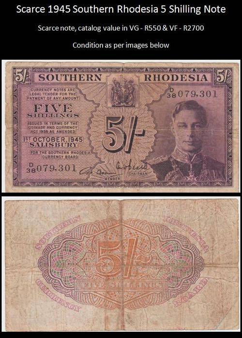 Scarce 1945 Southern Rhodesia 10 Shilling Bank Note