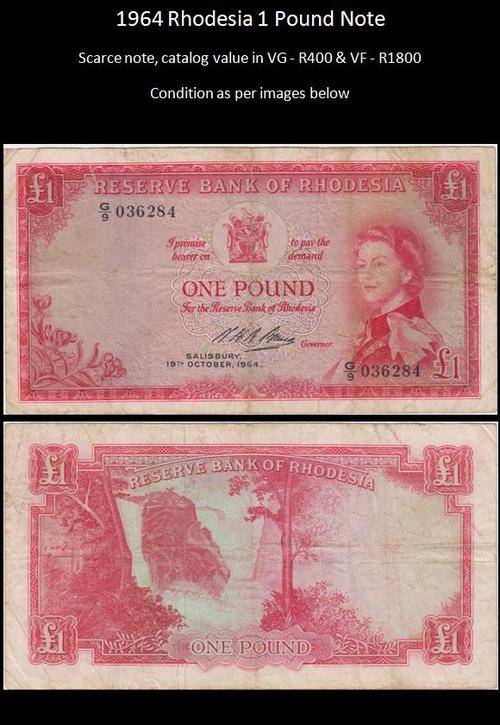 1964 Rhodesia 1 Pound Bank Note