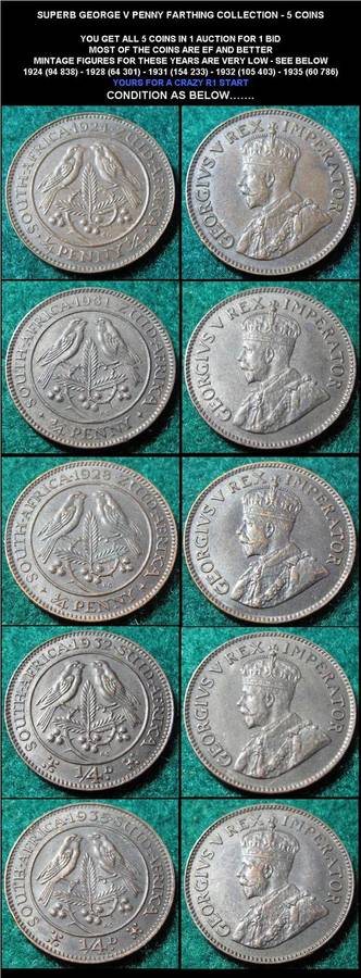 # LOOK # SUPERB GEORGE V PENNY FARTHING COLLECTION - 5 COINS # LOOK#