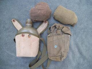 OLD SOUTH AFRICAN ARMY WATER BOTTLE (NO LID), 2 PAIRS SOCKS AND AMMO POUCH
