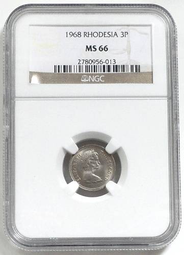 RHODESIA 1968 3 PENCE NGC MS66