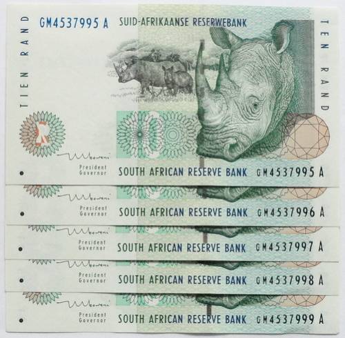 1999 T MBOWENI 1ST ISSUE 10 RAND EF+ 5 NOTES SEQUENCE