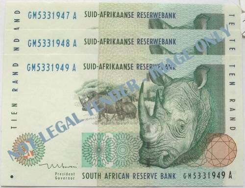 T T MBOWENI 1999 10 RAND EF+ 1ST ISSUE (3 NOTES SEQUENCE)