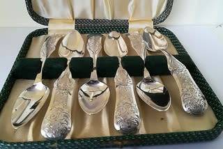 DUTCH SILVER 1861 SILVER SET 6 COFFEE SPOONS 130MM 90 GRAMS